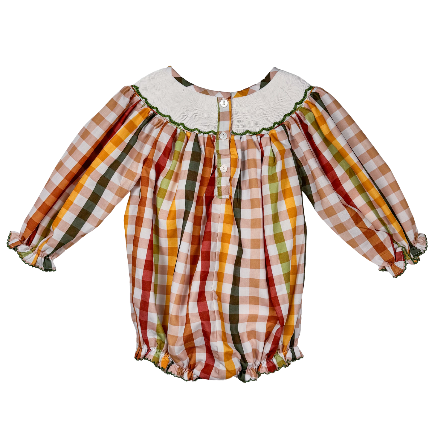 Fall Plaid Smocked Bubble
