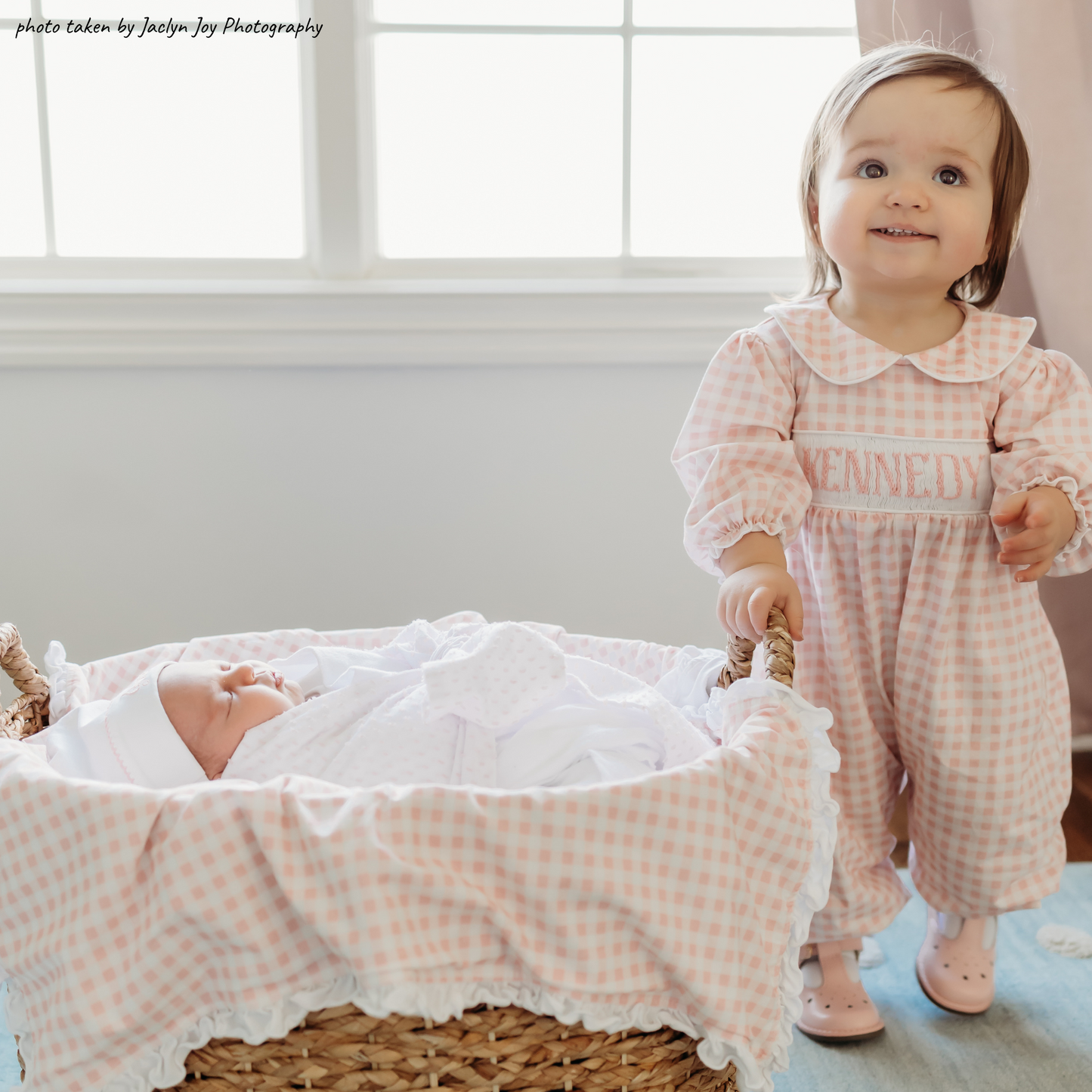 Preorder 02: Bow Pink Gingham Custom Name Smock Romper