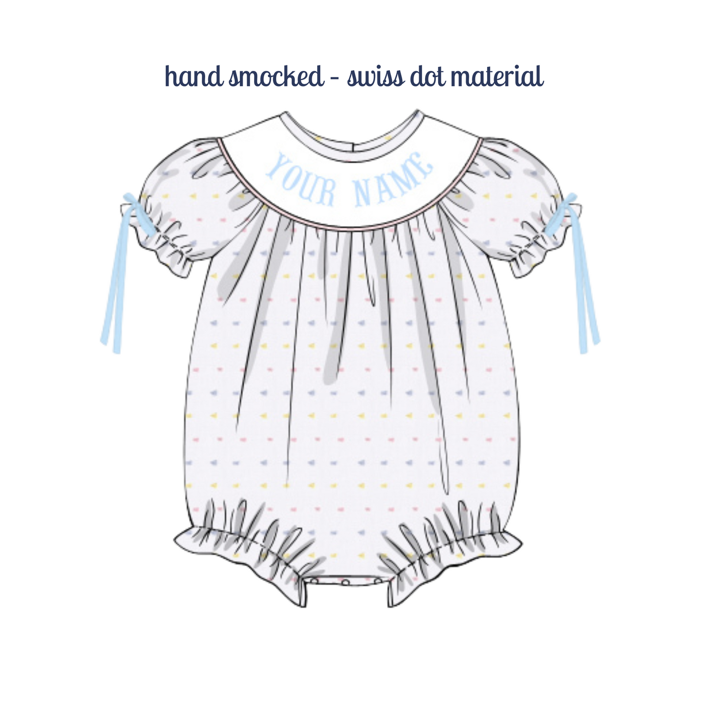 Preorder 02: Pastel Swiss Dot Custom Name Smock Bubble