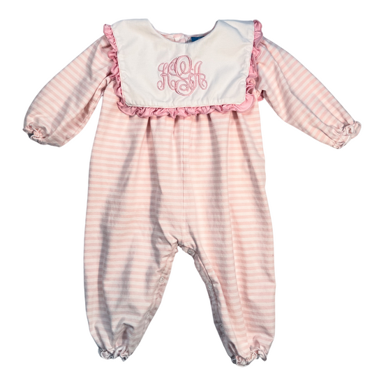 Preorder 02: Pink Stripe Custom Name Embroidered Romper