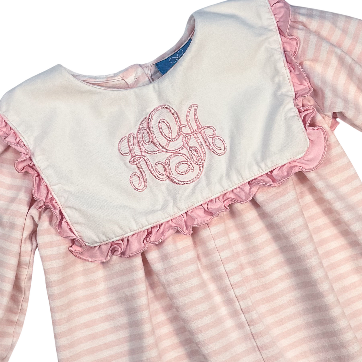 Preorder 02: Pink Stripe Custom Name Embroidered Romper