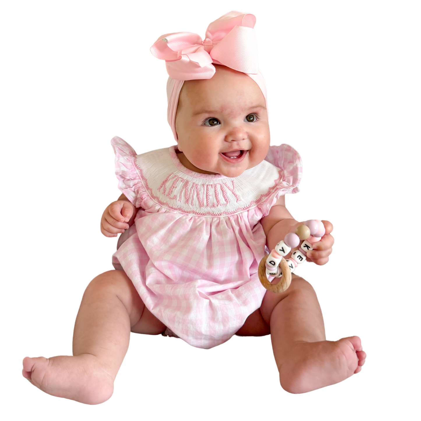 Preorder 02: Pink Gingham Custom Name Smock Bubble