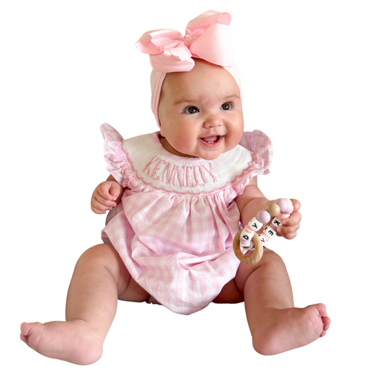 Preorder 02: Pink Gingham Custom Name Smock Bubble