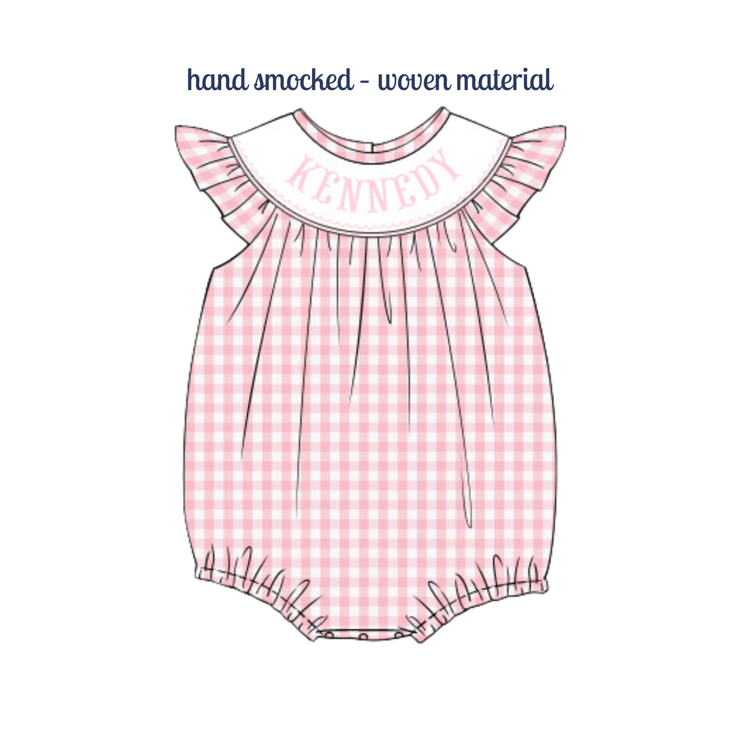 Preorder 02: Pink Gingham Custom Name Smock Bubble